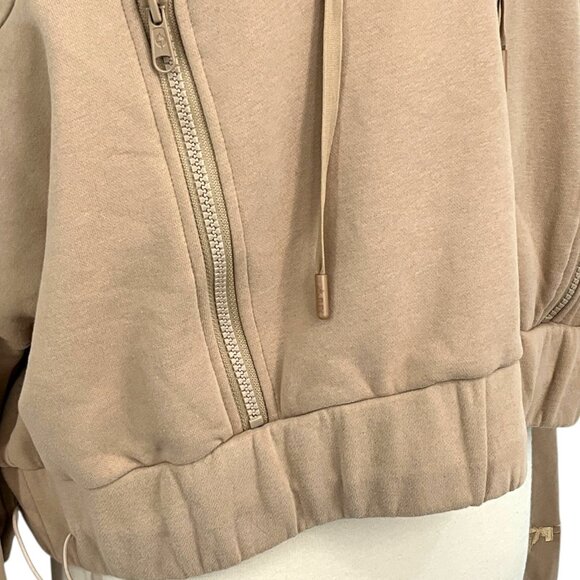 PopFlex Half Zip Warm Up Hoodie Latte Oversized Sweatshirt Size Medium M - Picture 9 of 11